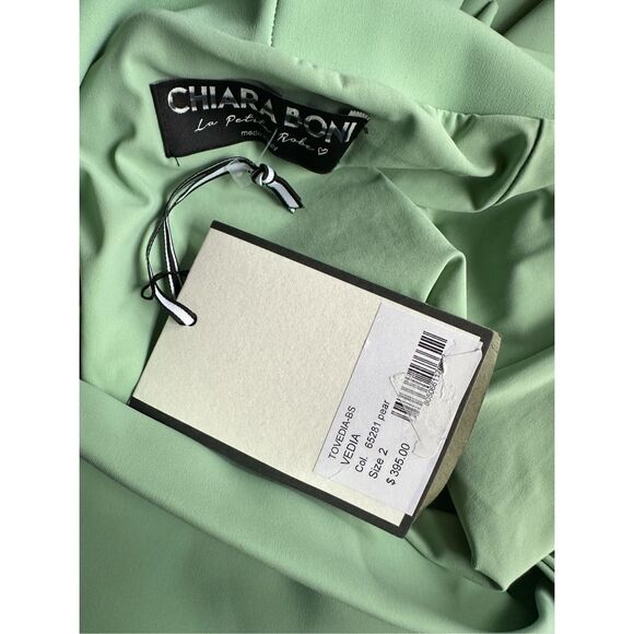 NWT Chiara Boni Vedia Twist Front Off The Shoulder Blouse Pear Green Size 2 $395 - Picture 10 of 10